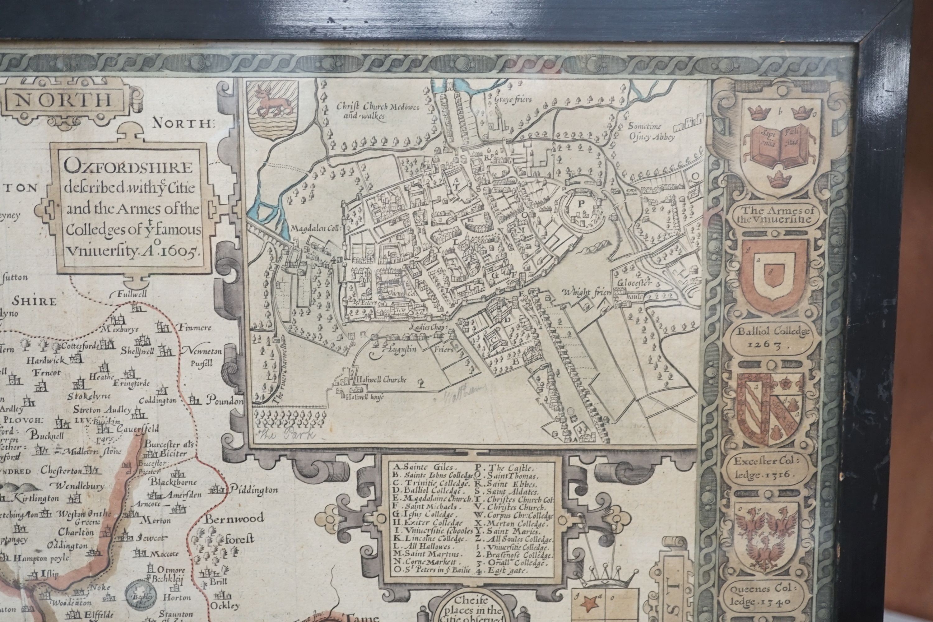 John Speed, coloured engraving, Map of Oxfordshire Described, 39 x 53cm